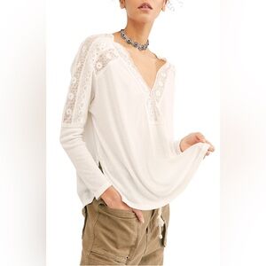 New Free People Lola Tee Long Sleeve Angel Food Size XL
